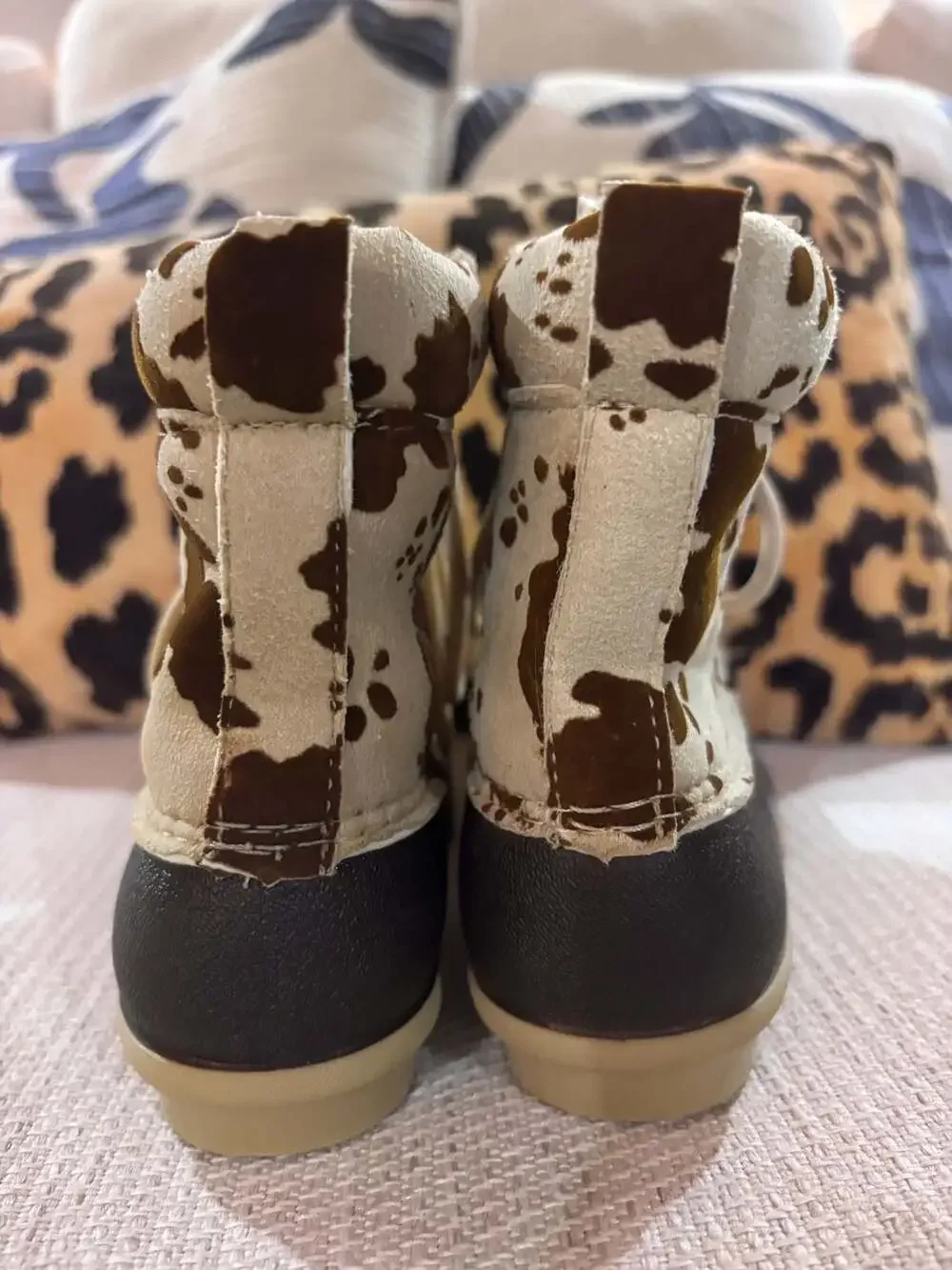 Outwoods Kids Size Cow Print Lace Up Rubber Duck Boots